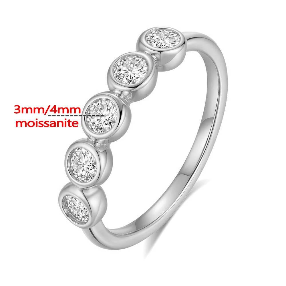 3mm 4mm Round Brilliant Cut Bezel Set Moissanite Engagement Rings for Women 5 Stone Diamond Wedding Band Jewelry S925 Silver GRA