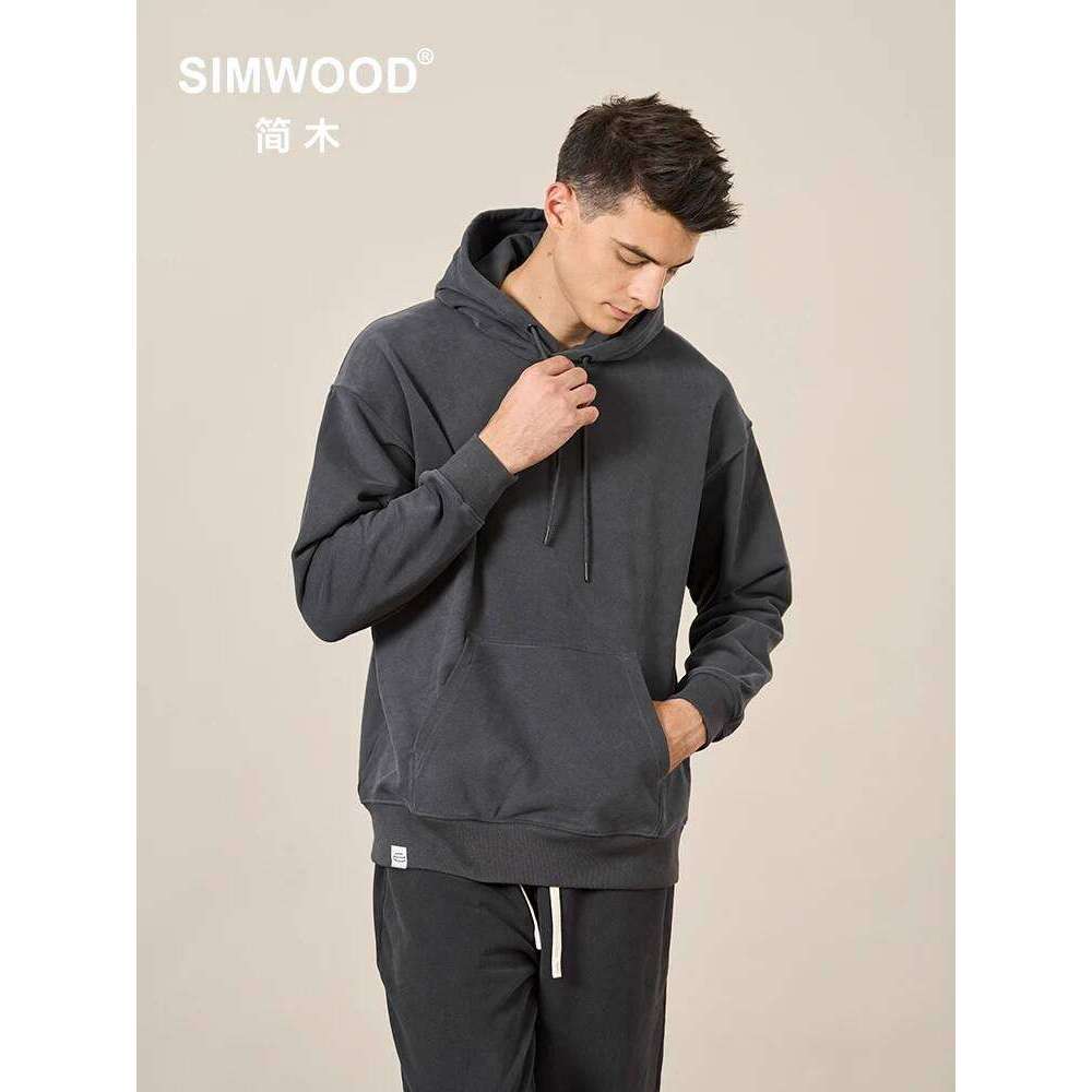 SIMWOOD Autumn New Hooded Hoodies Men Thick 360G Fabric Solid Basic Sweatshirts Quality Jogger Texture Pullovers