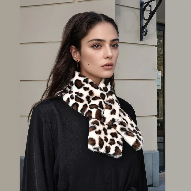 Rabbit Fur Scarf Leopard Ring Scarf Wraps Women Winter Thick Faux Fur Neckwear Scarves Windproof Echarpe Shawl 250808