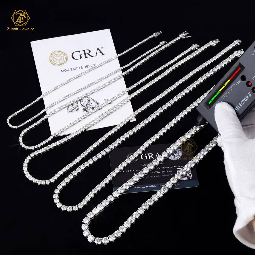 Moissanite Tennis Chain S925 D VVS1 Moissanite Pass Diamond Test Hip Hop Jewelry Diamond Tennis Chain Silver Chain