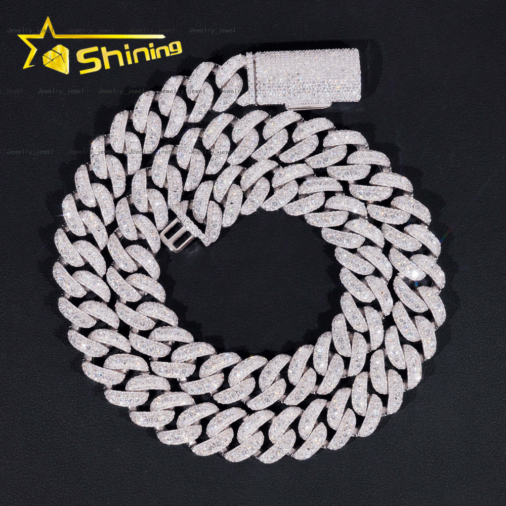 Promotion Factory Price 15mm Solid 925 Sterling Silver Gold Plated GRA Certified VVS Iced Out Moissanite Cuban Link Chain