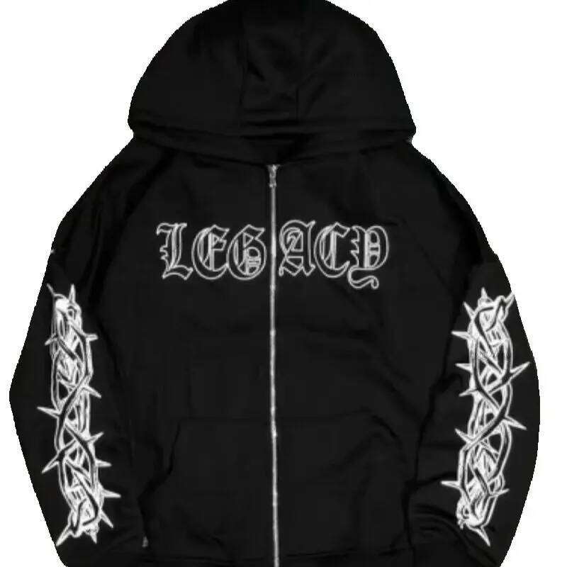 New Y2k Haruku Gothic Graphic Zipper Hoodie Hip-Hop Punk Retro Streetwear Trendy Brand High Street Casual Oversized Sweatshirt