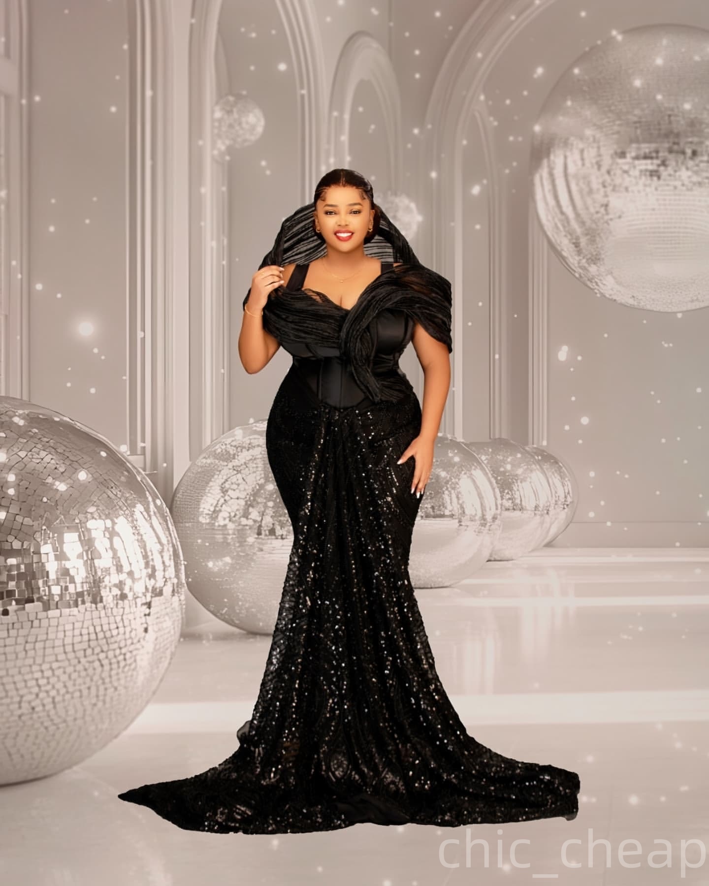 Black Mermaid Prom Dresses 2025 Spaghetti Satin Sequined Stylish Evening Formal Party Second Birthday Engagement Gowns Plus Size Dress For Special Occ