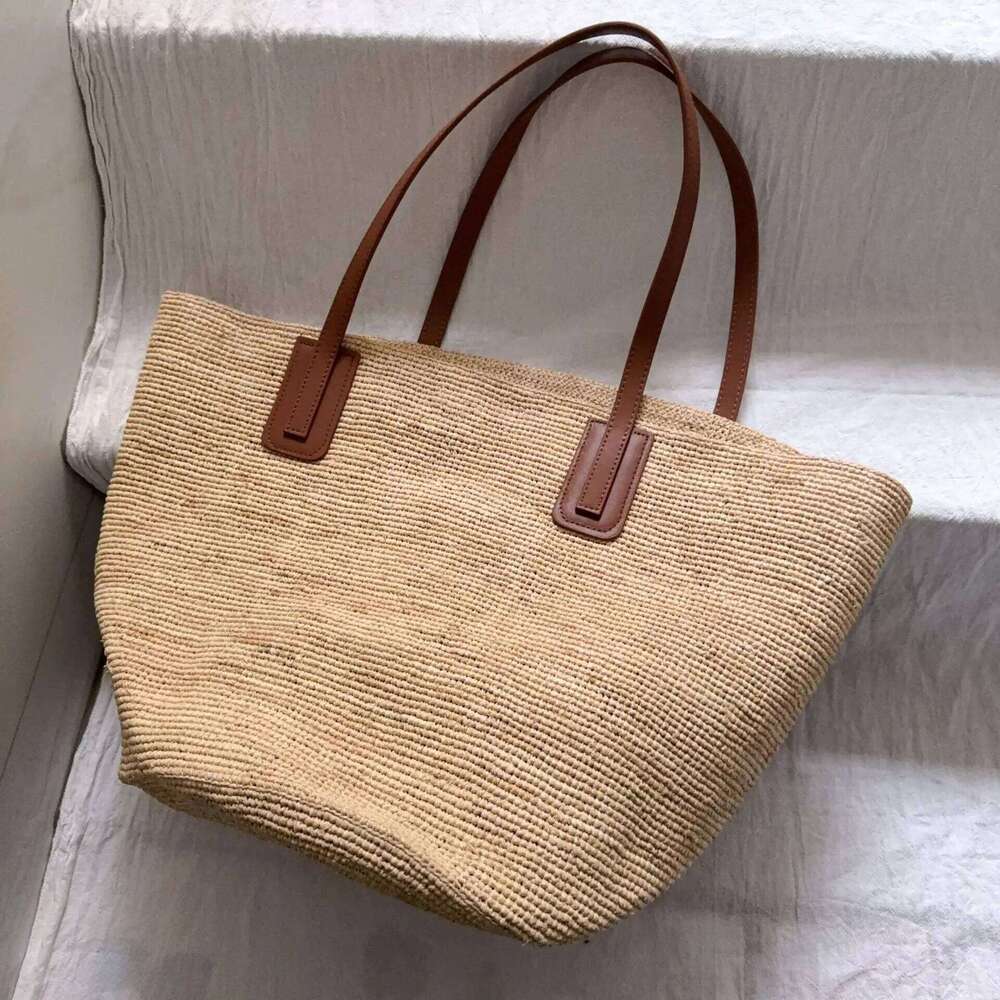 Free Lazy Artistic Texture Large Capacity Straw Tote Lafite Grass Weaving Handmade Woven Summer Beach Bag Commuter Shopping