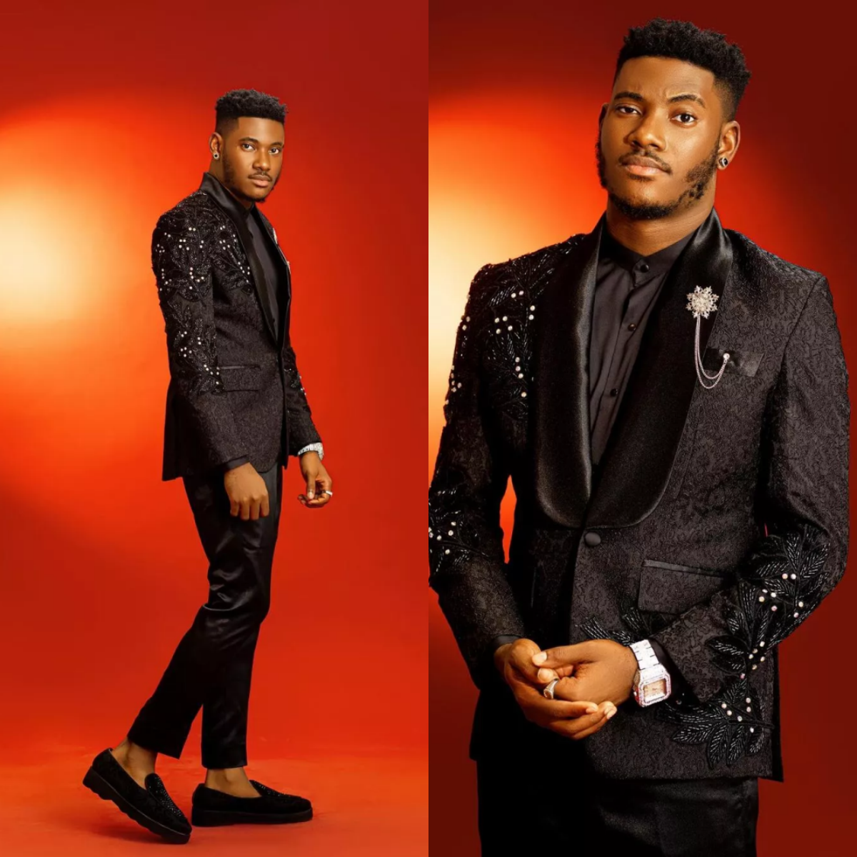 Handsome 2 Pieces Men Suits Shawl Lapel Single Breasted Tuxedos Jacquard Appliques Beadeds Classic Fit Customized Party Homme