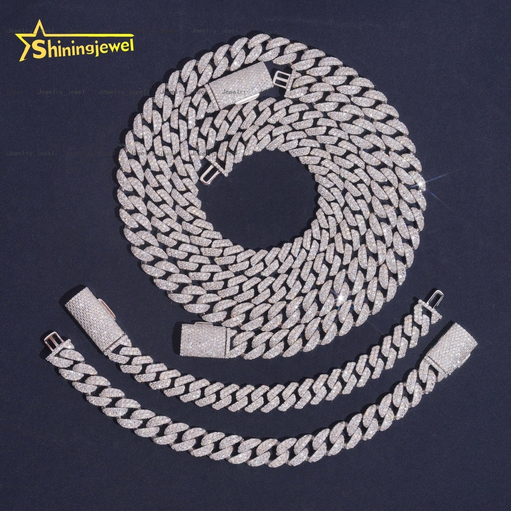 Hip Hop Jewelry Supplier Over10 Years Experience 50 Designs Ready Stock Glittering S925 Silver 12mm Moissanite Cuban Necklaces
