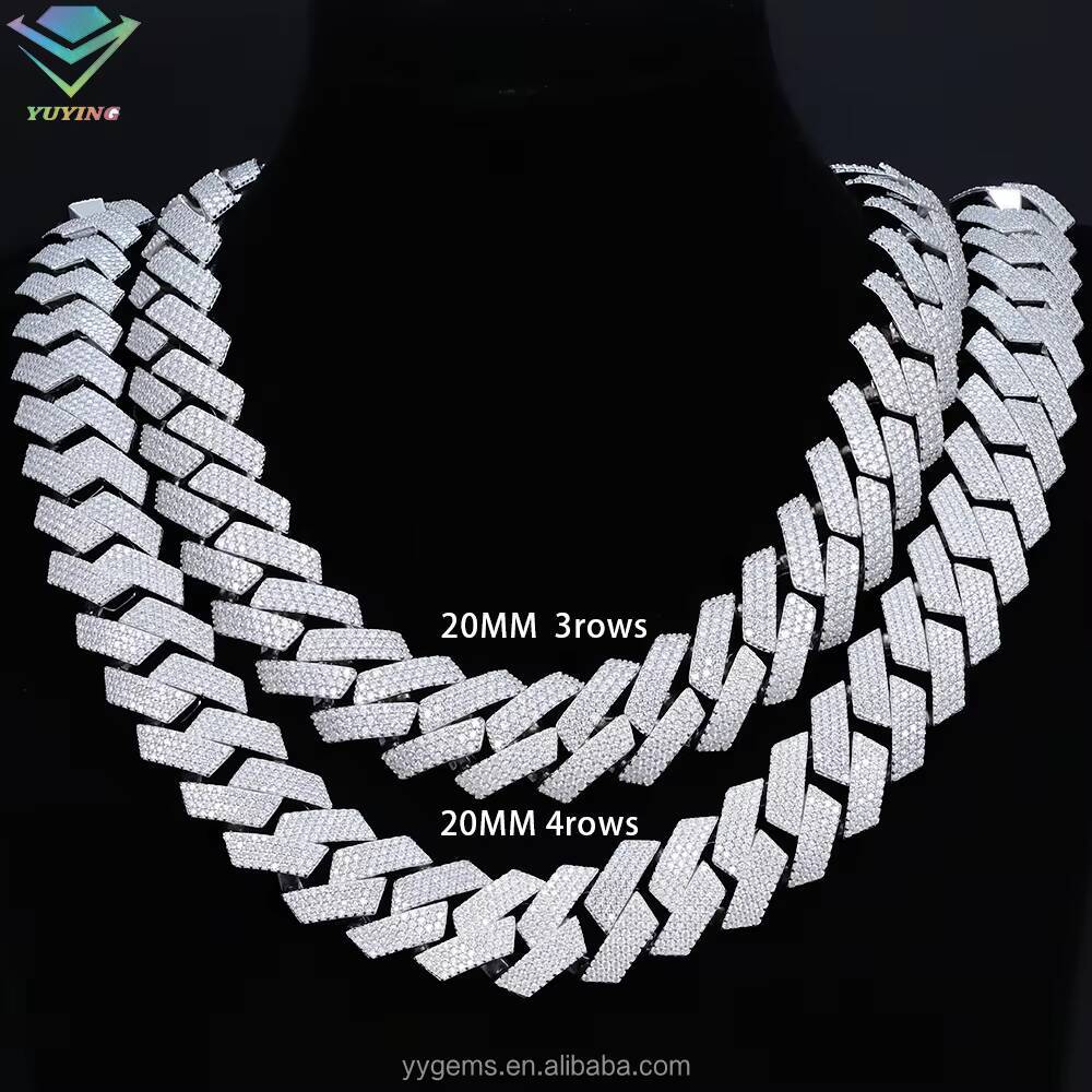 Yu Ying Heavy Sier Necklace 20MM Wide S Gold Plated Iced Out VVS Moissanite Dia Chain Link for Hip Hop Men