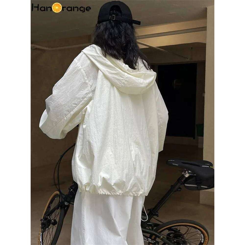 Designer Clothing 2025 Hanorange 2024 Summer Light Transparent Hooded Zipper Sunscreen Women Loose Silhouette Thin Long Sleeve Jacket Female'