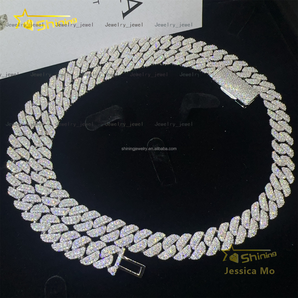 Drop Shipping Prong Setting GRA Certificate S925 10mm 3Rows Stone Iced Out VVS Moissanite Miami Cuban Link Chain Bracelet Men