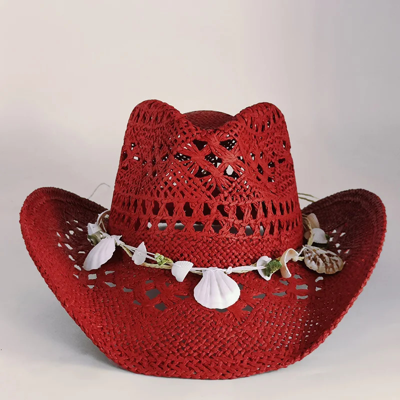 Men Western Cowboy Straw hat women Fashion Large Brim red straw hat Party Outdoor summer cowgirl Sun Jazz Hat sombrero vaquero 250813