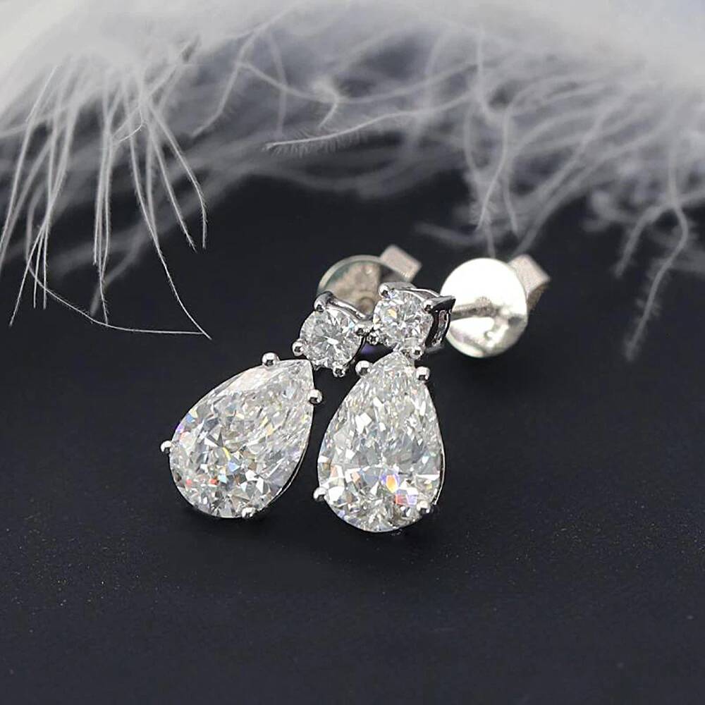 19cttw Full Moissanite Dangle Drop Earrings for Women Pear Shape Round Cut Diamond 925 Sterling Silver Wedding Jewelry With GRA