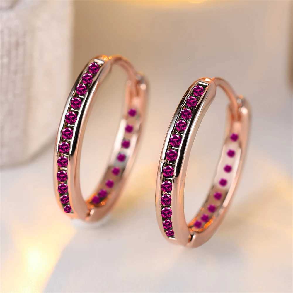 Rose Red Crystal Zircon Single Row Small Round Hoop Earrings For Women Vintage Rose Gold Silver Color Wedding Jewelry XJ250814