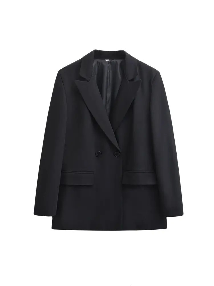 TRZAWomens Double Breasted Office Wear Blazer Coat Long Sleeve Flap Pockets Female Outerwear Chic Tops Fashion 250805