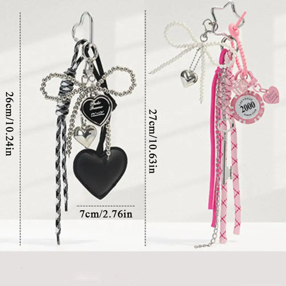 INS Bag Key Chain Korean Style Bow Phone Pendant Chain Heart Charm Strap Braided Rope Bag Hanging Decors Jewelry Gift Decoration 250811