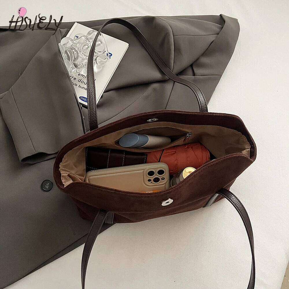 Women Suede Shoulder With Inner Pocket Flap Underarm Solid Retro Satchel Bag Female Fashion Large Handbag Clutch Tote