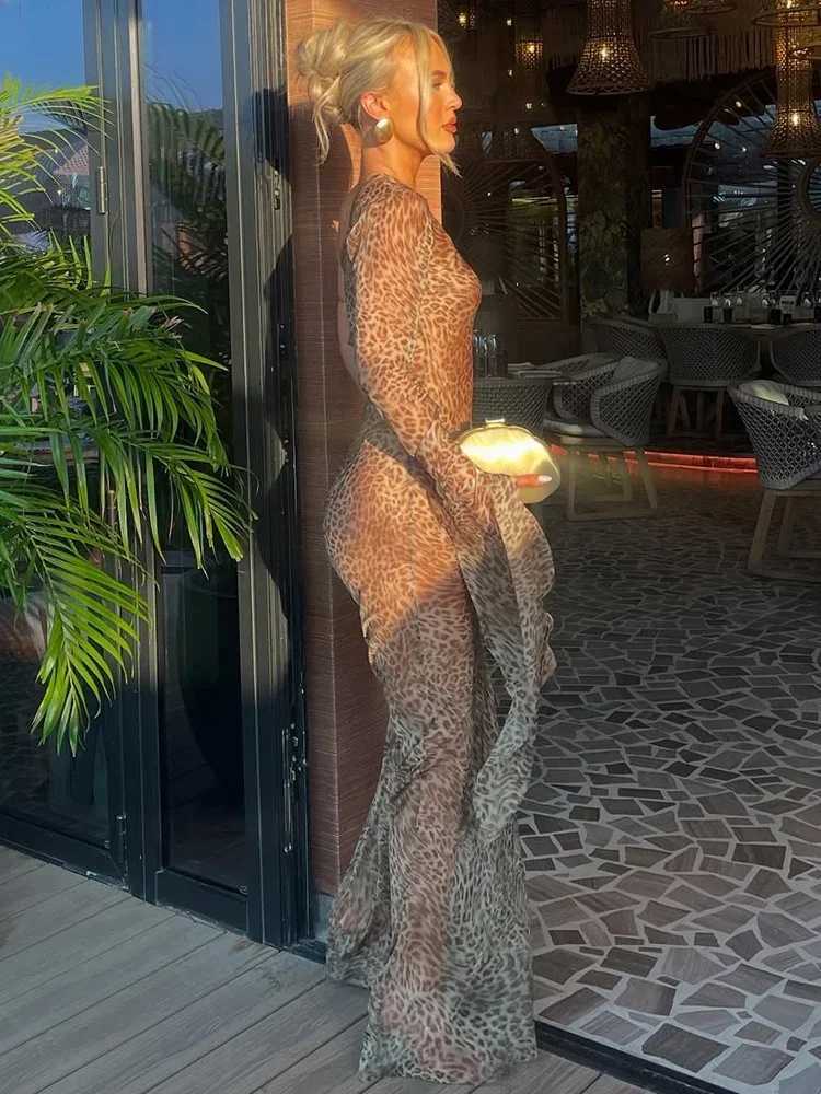 1 Shoulder Leopard Print Maxi Dress Women Inclined Shoulder Backless Beach Holiday Vacation Club Sexy Long Dress XJ250814