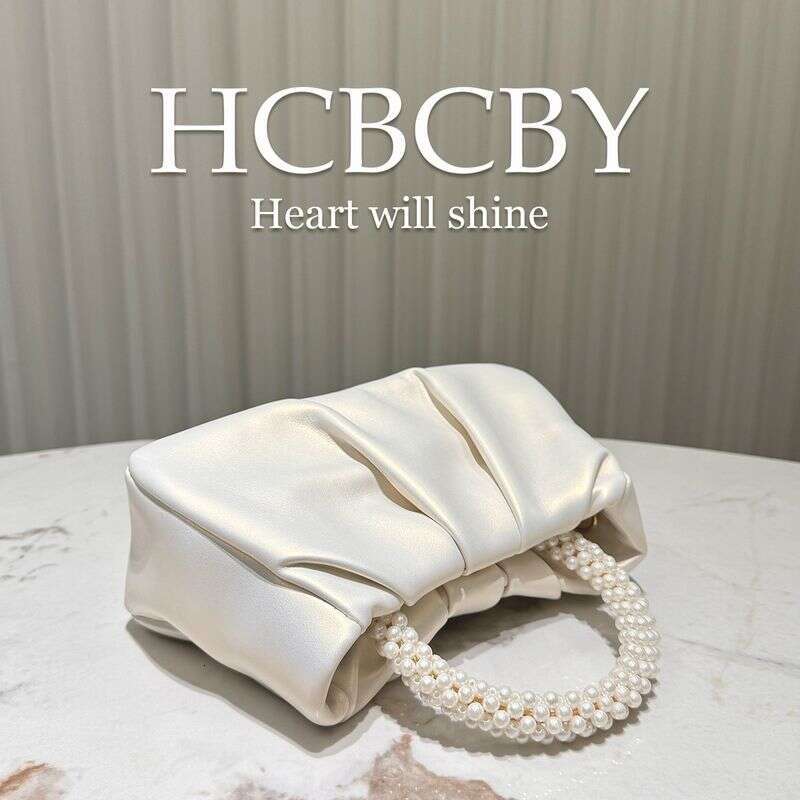 Pearlescent White High End Evening Beaded Cloud Bag Women's Fashionable And Elegant Handbag