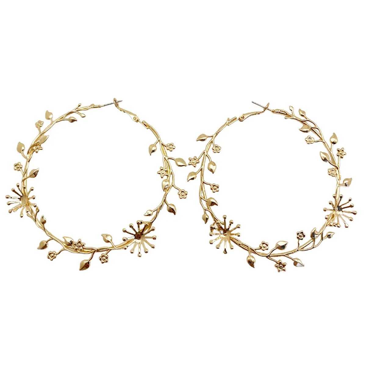FTCY Exaggerated Hoop Earrings for Women Flower Gold Color Big Circle Earrings Vintage Trend Womens Jewelry Gift XJ250814