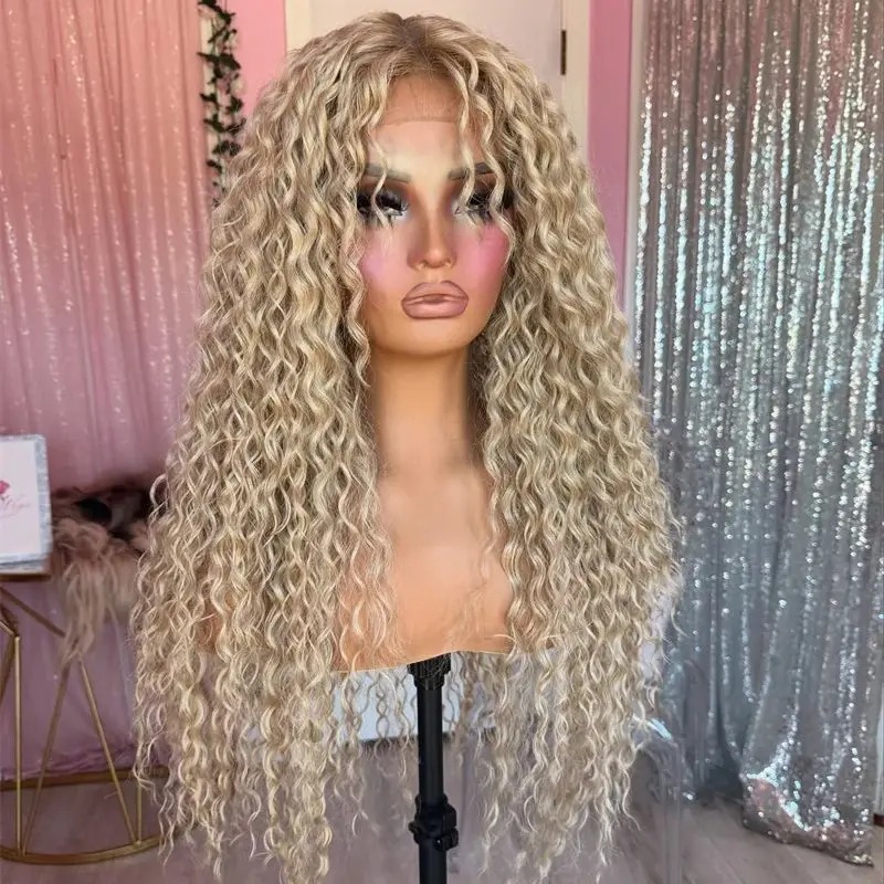 Ash Blonde Curly Wave Lace Front Wig Human Hair for Black Women 180% Density HD Transparent Deep Wave Lace Frontal Wigs Synthetic Ready To Wear
