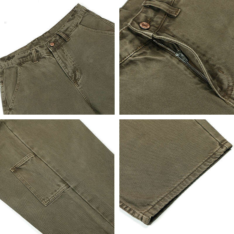 American Style Washed Vintage Color Block Straight Pants Unisex Loose Wide Leg Floor-Length Casual Trousers B5