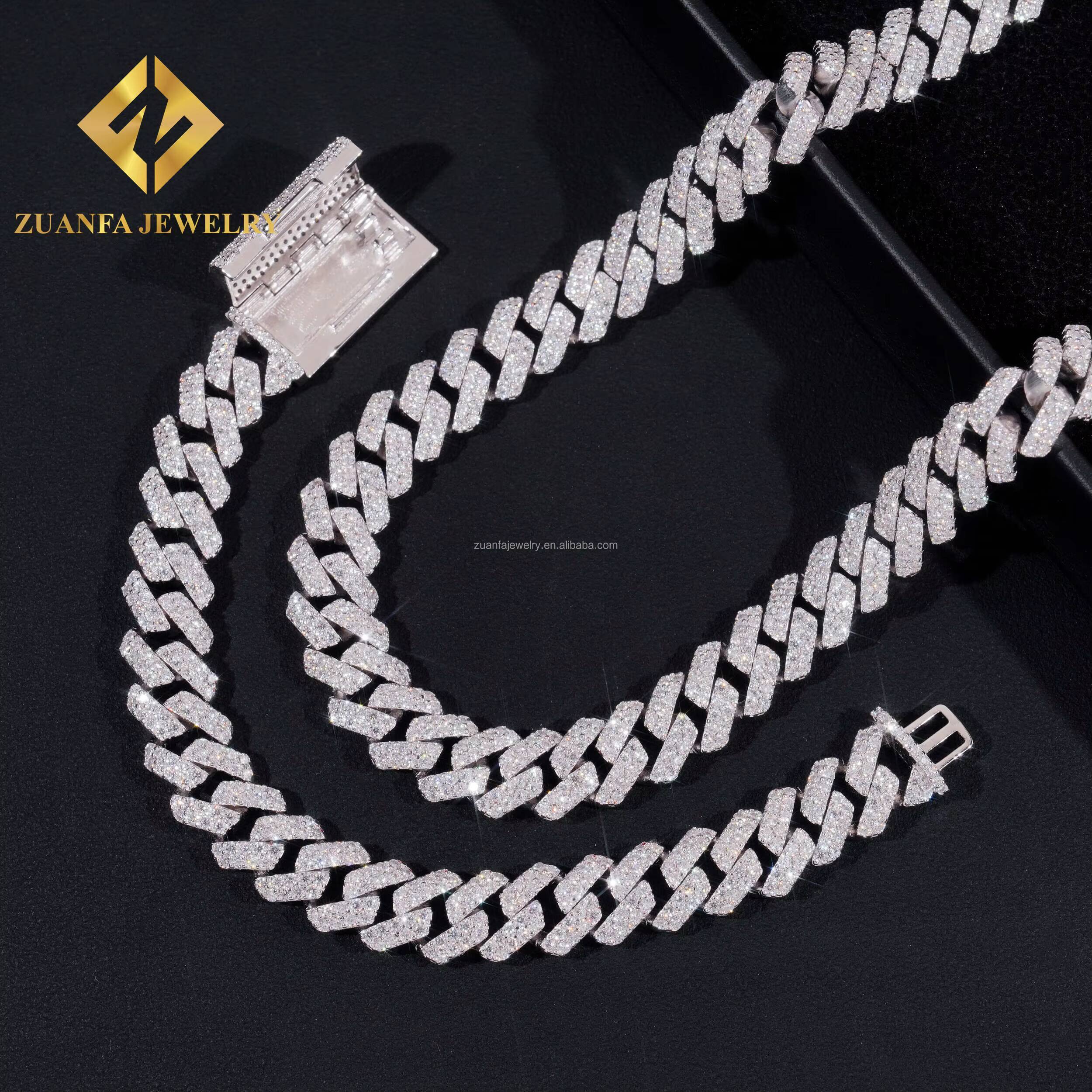 Hot Selling Fire Jewelry Buss Down Big Guy 12mm Iced Out Man Hip Hop Jewelry Pass Diamond Tester Moissanite Miami Cuban Link