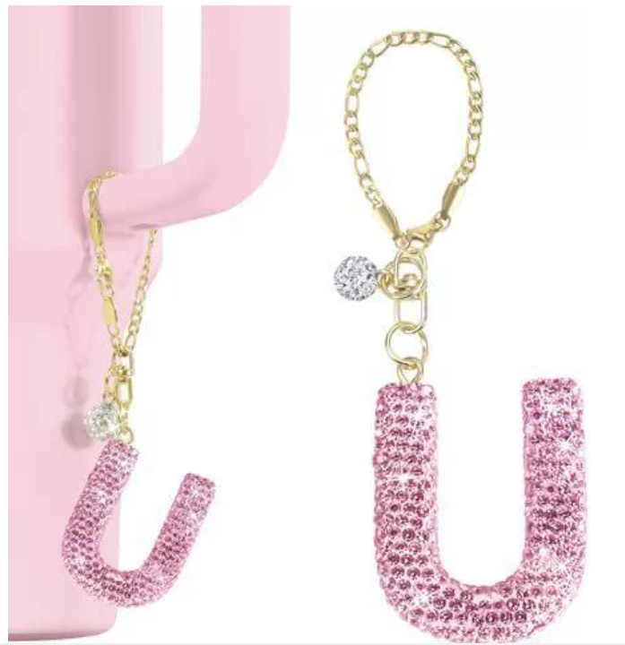 Key Rings Jewelry sparkling rhinestone Keychains Lanyards Glitter 26 Letter shiny Charms For Cup Bottle Chain Tumbler With Handle Bling Initial Name M