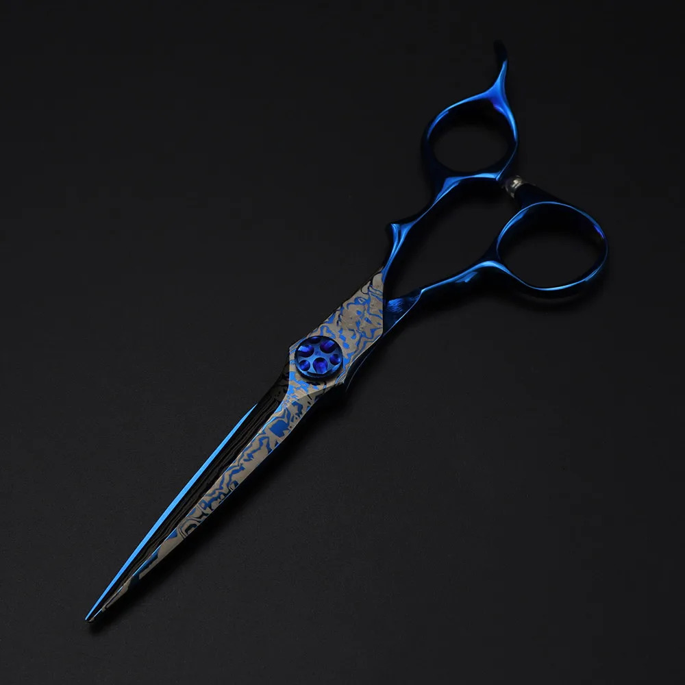 Professional 6 Blue Damascus hair cutting scissors Gem screw haircut thinning barber tools steel shears Hairdressing scissors 250812