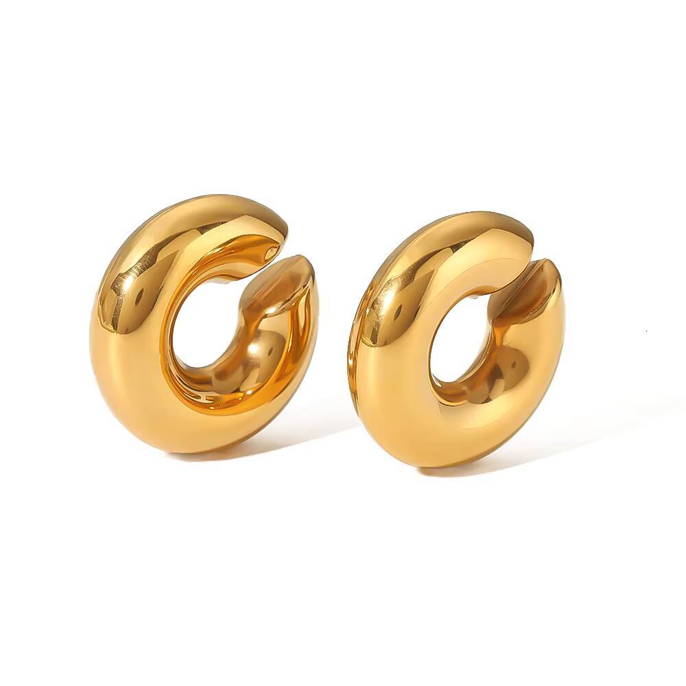 New Fashion Exaggerated Gold-Plated C-Shaped Clips Ear Cuffs Glossy Waterproof Stainless Steel Earrings