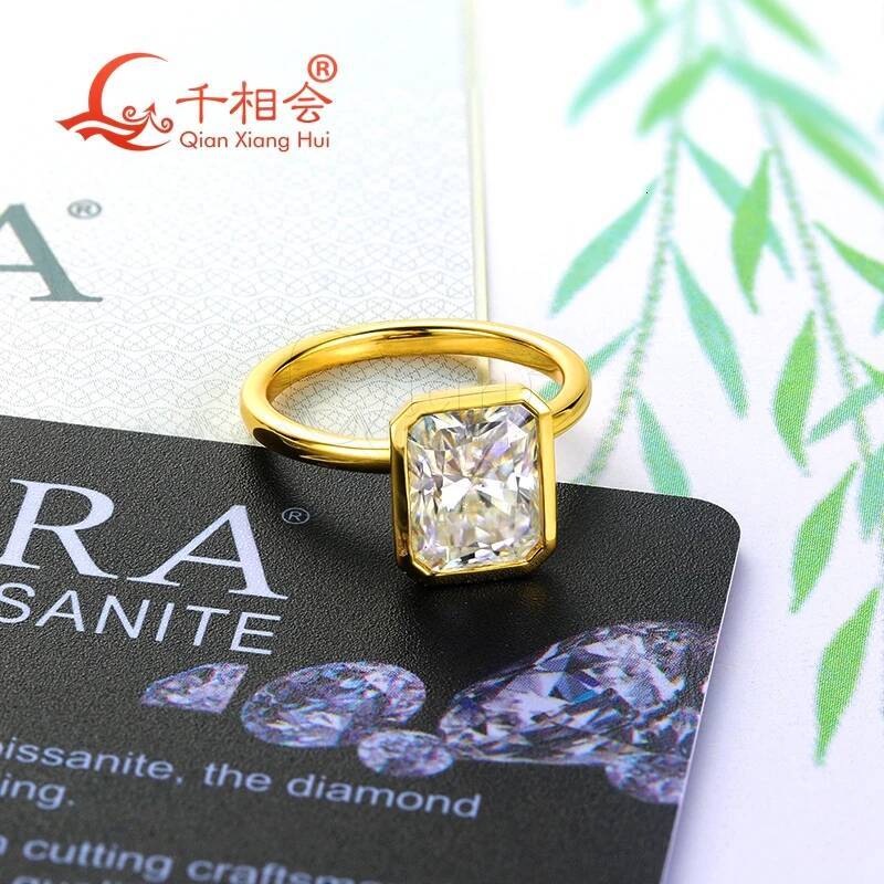 3ct Radiant Bezel Setting Moissanite Diamond Ring 7x9mm 925 Sterling Silver White Color Wedding Engagement Jewelry Gift