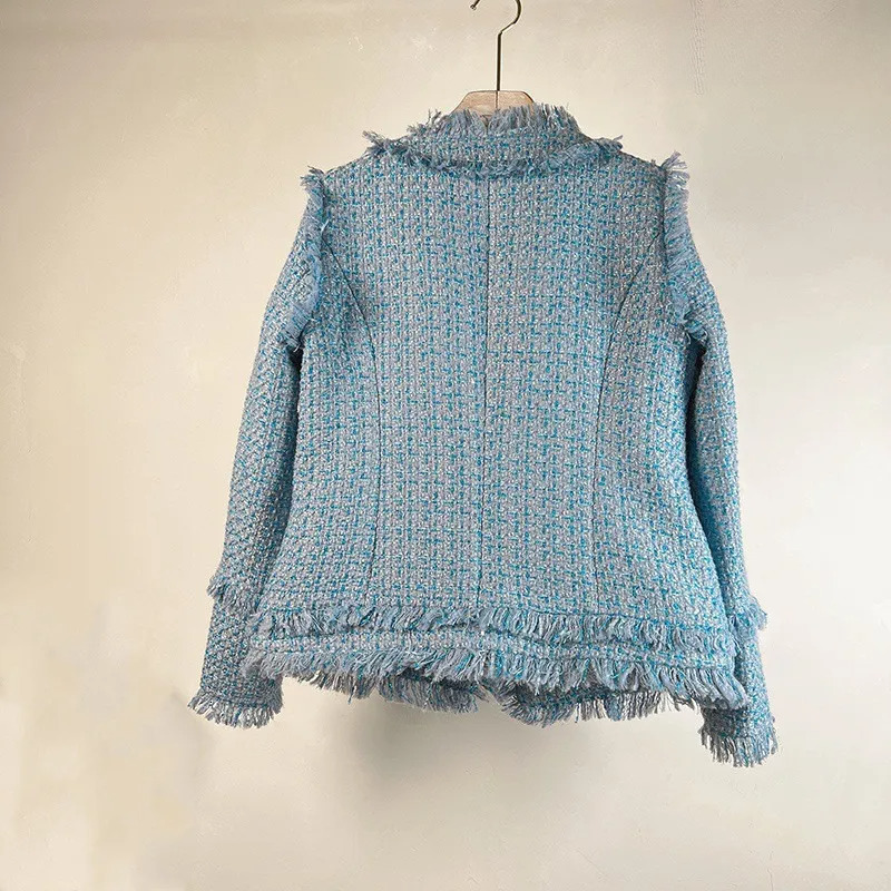 French Style Elegant Elegance Jacket for Women Tweed Autumn Winter New Tassel Slim Fit