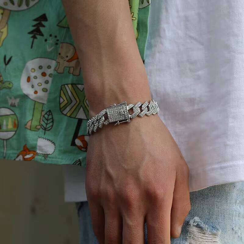 Women's 14mm Fashion Hip-Hop Necklace Jewelry Iced Out Rhinestone Zircon Gold and Sier Cuban Chain for Men