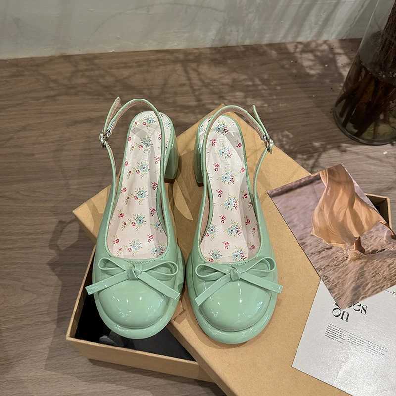 French Beautiful Baotou Sandals Womens 2025 New Summer Block Heel Single Shoes Bow Shallow Heels W250814