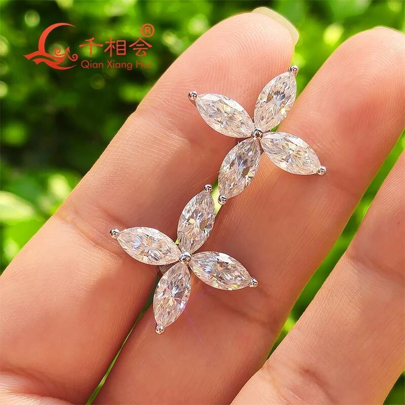S925 Silver Marquise Shape 4.5*9mm White Moissanite Stone Ear Stud Earring for Women Wedding Jewelry Gift for Dating