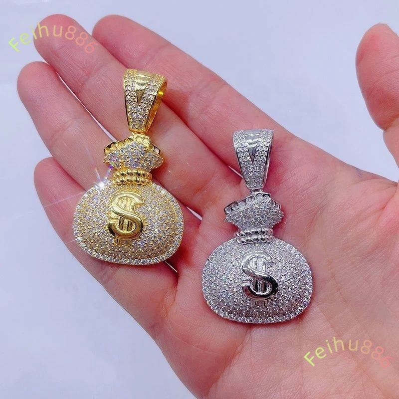 New Hip Hop Jewelry Pass Diamond Tester 925 Sterling Silver Bling Iced Out GRA VVS Moissanite Money Bag Pendant for Men Women