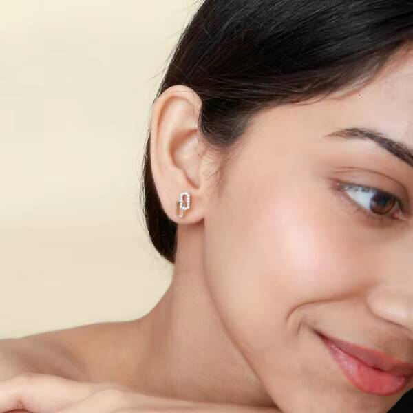 Romantic 10k Moissanite Fashion Earrings Beautiful Interlocking Chain Design Women's Wedding Gift