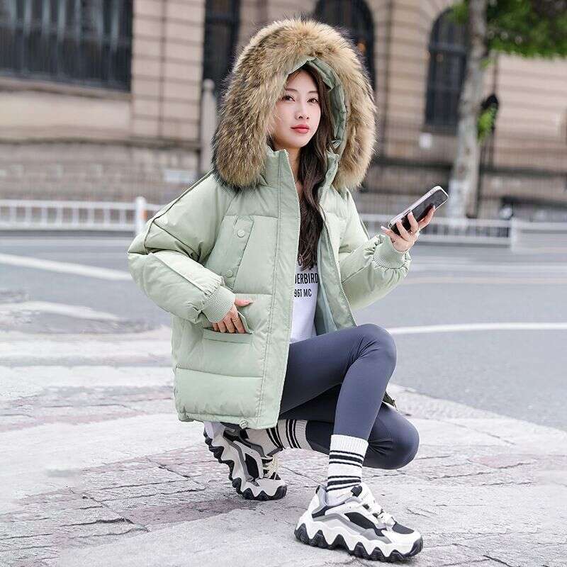 New Short Cotton Jacket Women's Winter Coat Cotton Coat Slim Fit Thickened Big Hair Collar Small Cotton Jacket