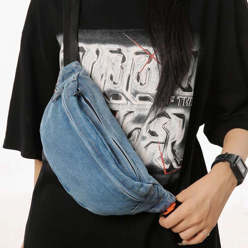 New Washed Denim Chest Women, Youth Waist Bag, Versatile Casual Sports Bags Designer Women Small Crossbody Bag for Men