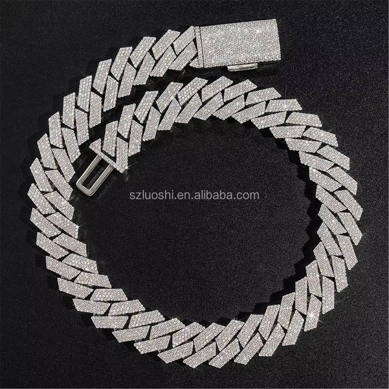 Dropshipping Pass Tester 18mm 4 Rows VVS Moissanite Dia Sterling Sier Miami Cuban Link Chain Necklace