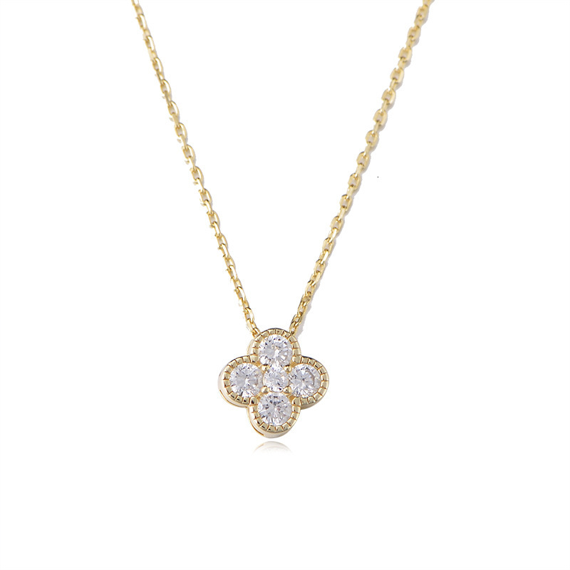 Light High-End Sparkling Versatile Four-Leaf Clover Fresh Clavicle Chain S Pure Sier Inlaid Dia Necklace