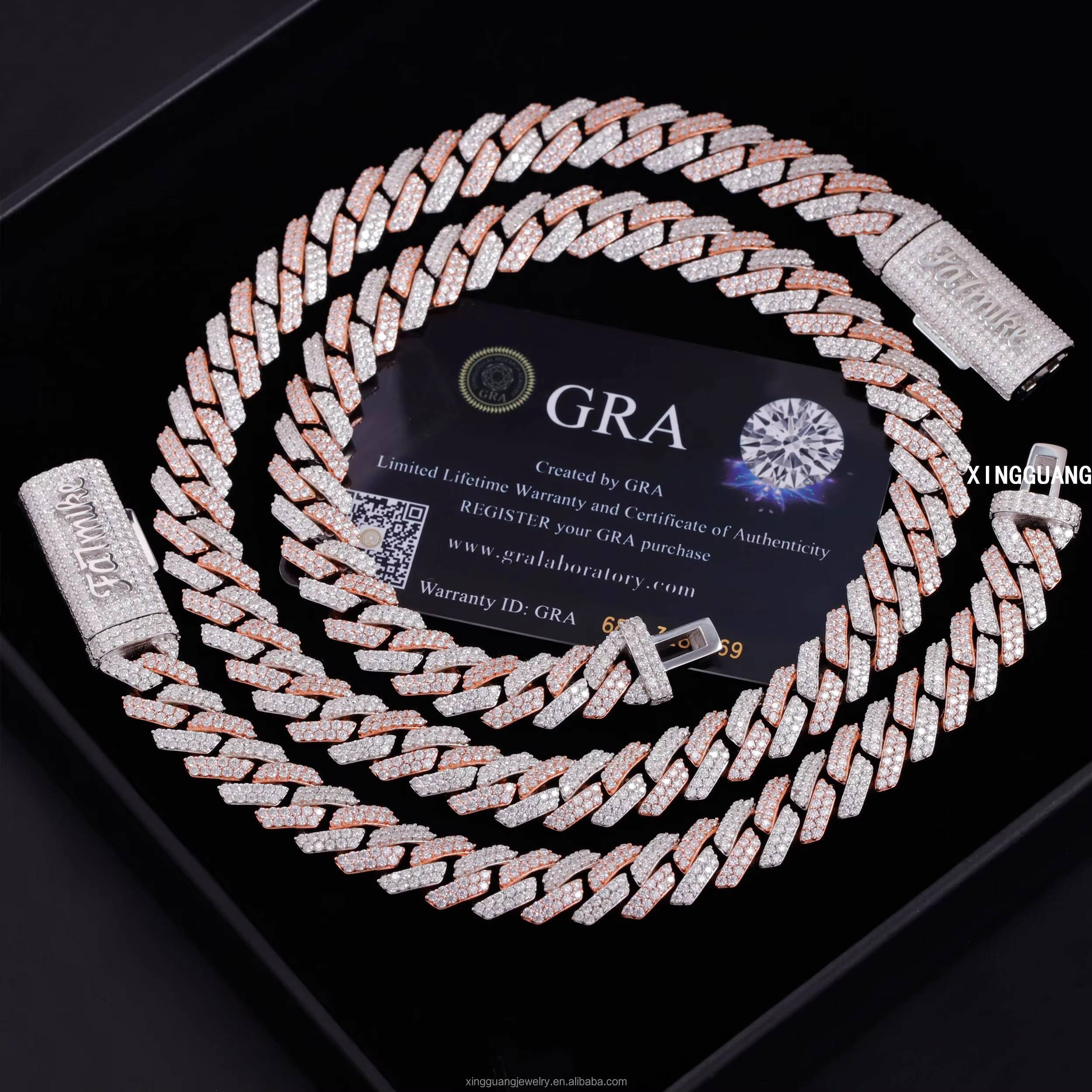 Hot Sale High Quality Hip Hop Necklace Bracelet 12MM Sier Iced Out VVS1 Moissanite Cuban Link Chain