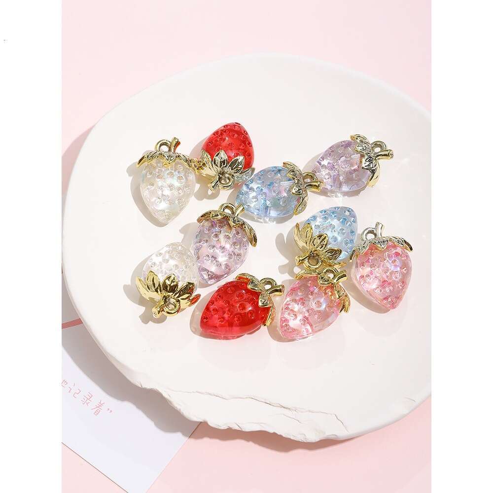 Iridescent Red Transparent Pink Strawberry Acrylic Pendant DIY Handmade Phone Chain Accessories Materials