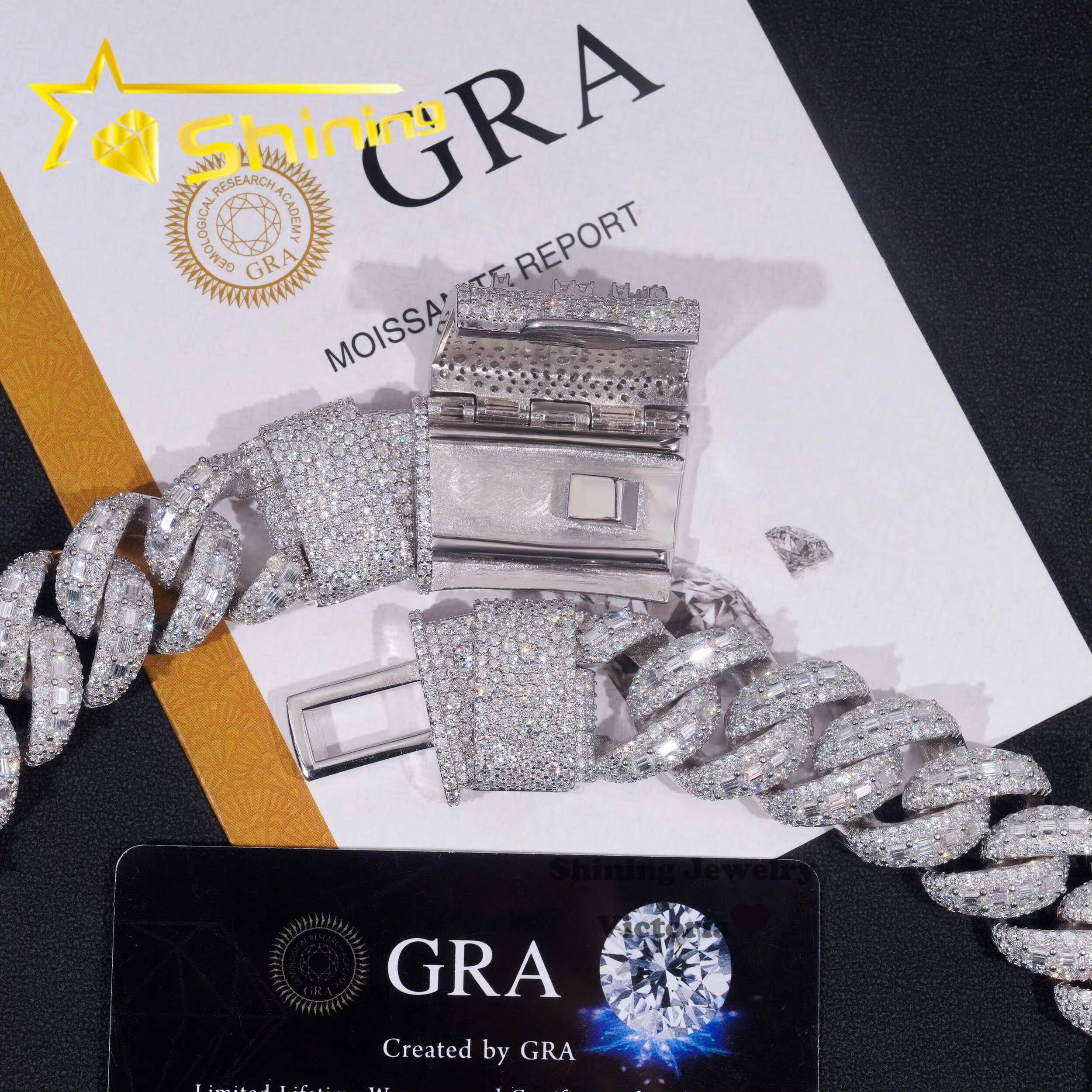 22MM S Solid Sier Iced Out Hip Hop Jewelry Moissanite Dia VVS Miami Link Mosaic Cuban Chain