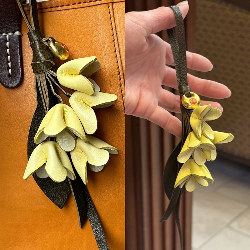 Handmade Genuine Leather Flower Bag Pendant Exquisite Osmanthus Tulip Keychain Original Fashion Bag Pendant 250813