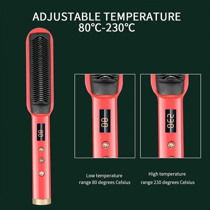 LCD Display Straight Hair Comb No Harm Lazy Curly Hair and Straight Hair Dual-use Ceramic Comb Curling Iron W250814