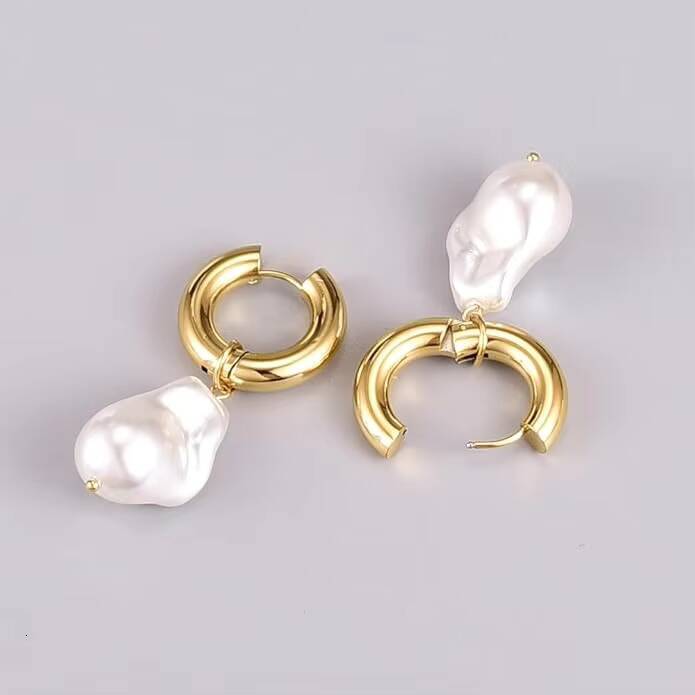 Delivery Product 2024 Baroque Pearl Fashion Stainless Steel Gold-Plated Jewelry Earrings