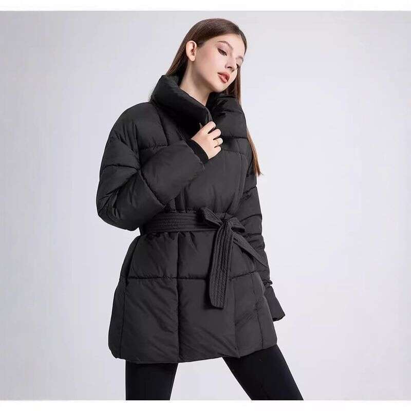 2025 Down And Winter New Thickened Korean Edition Medium To Long Lace Up Skinny Cotton Jacket For Women