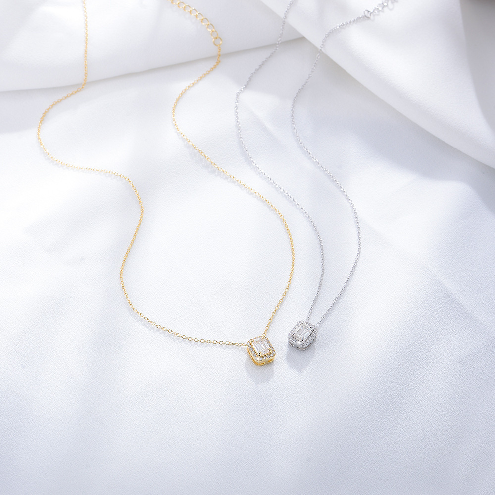 Minimalist Fashion Zircon Sterling Sier Necklace for Women, Niche Design Square Pendant, Unique Collarbone Chain Jewelry for Women