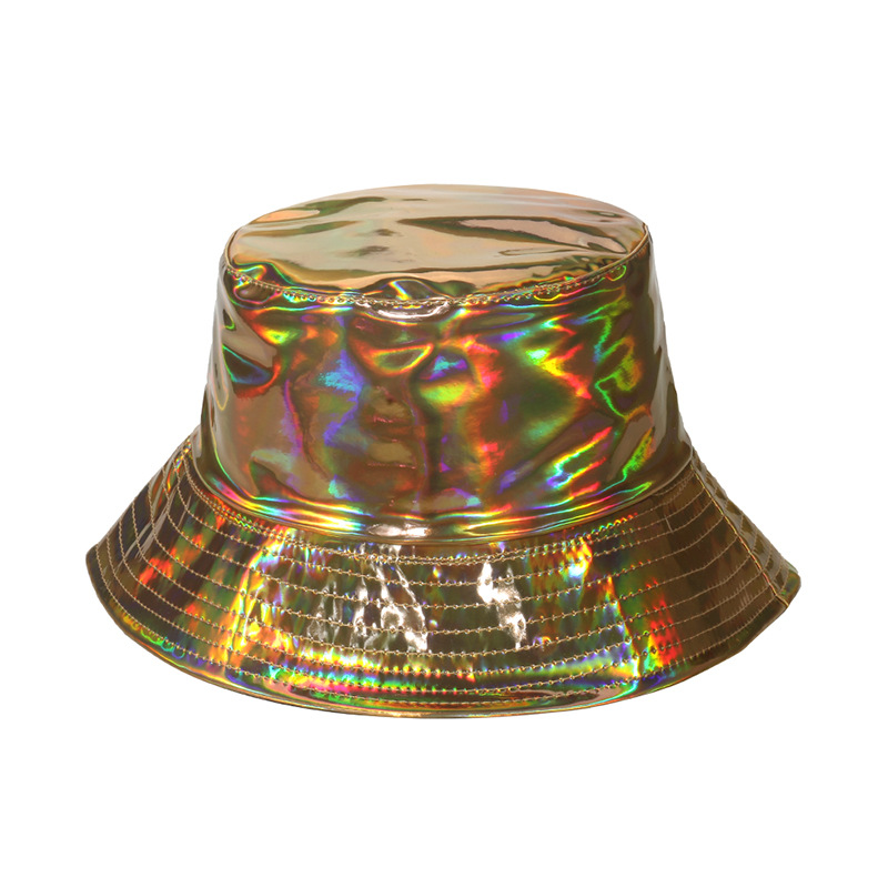 Stage Wear European and American hip-hop street gold and silver bucket hats unisex stage performance laser metallic PU bucket hats