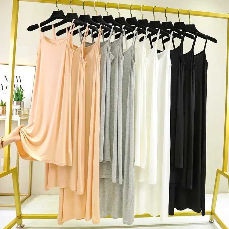 Modal Camisole Dress Women Summer Inner Wear Black White Loose Plus Size Long Thin Underdress Casual Ankle-lengthXJ250814