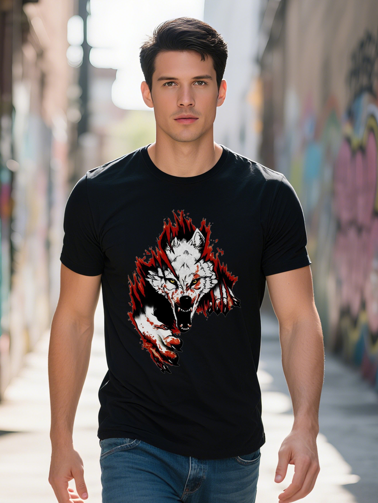 Men S Summer Casual T Shirt Crew Neck gm Knit Fabric Regular Fit with Slight Stretch Animal Graphic Print